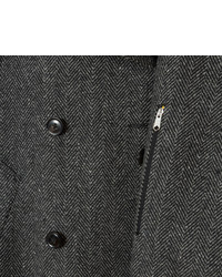 Paul Smith Grey Herringbone Wool Cashmere Double Breasted Belted Overcoat