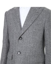 Corneliani Herringbone Silk And Wool Blend Overcoat
