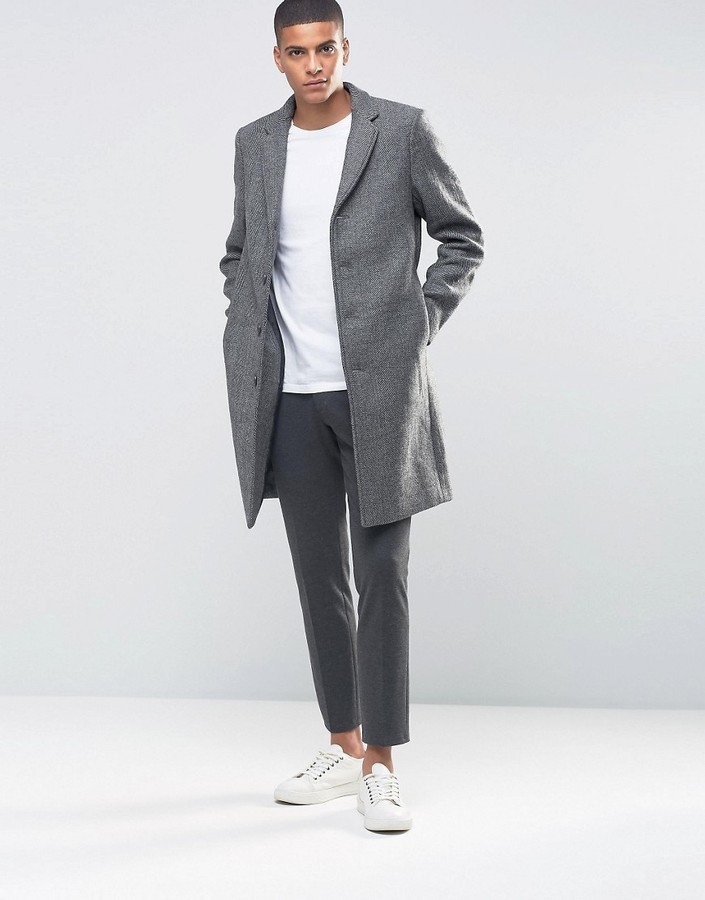 Selected Homme Herringbone Overcoat, $105 | Asos | Lookastic