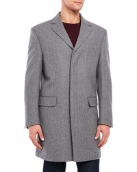 Hart Schaffner Marx Light Grey Herringbone Wool Overcoat