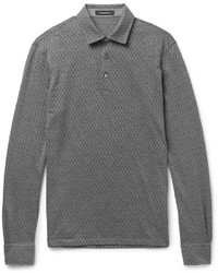 Ermenegildo Zegna Slim Fit Herringbone Cotton And Wool Blend Polo Shirt