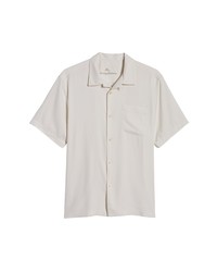 Grey Herringbone Silk Short Sleeve Shirt
