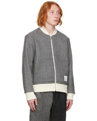 Thom Browne Black Off White Herringbone Bomber Jacket