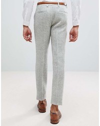 Asos Tall Slim Suit Pants In 100% Wool Harris Tweed Herringbone In Light Gray