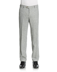 Grey Herringbone Wool Pants