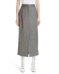 Grey Herringbone Wool Pencil Skirt