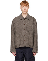 Grey Herringbone Wool Shirt Jacket