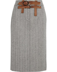 Tom Ford Herringbone Wool And Cashmere Blend Tweed Skirt Gray