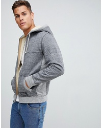 Abercrombie & Fitch Borg Lined Full Zip Hoodie Chest Logo In Grey Marl