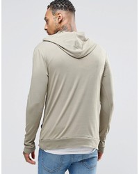 Asos Brand Muscle Hoodie In Lightweight Jersey In Washed Khaki