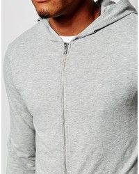 Asos Brand Muscle Zip Up Hoodie In Gray Lightweight Jersey