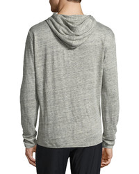 Theory Colton Zephyr Melange Linen Pullover Hoodie Gray