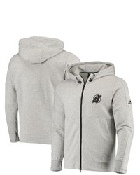 adidas Heathered Gray New Jersey Devils French Terry Full Zip Hoodie