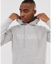 Pull&Bear Logo Hoodie In Grey