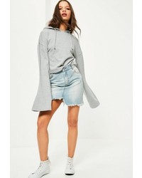 Missguided Grey Cropped Flared Sleeve Hoodie