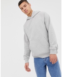 ASOS WHITE Oversized Hoodie In Heavyweight Light Grey Marl Jersey