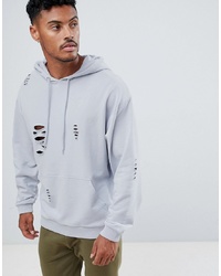 ASOS DESIGN Oversized Hoodie With Nibbling In Grey