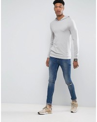 Asos Tall Lightweight Muscle Hoodie In Gray