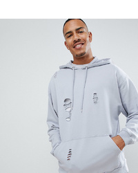 ASOS DESIGN Tall Oversized Hoodie With Nibbling In Grey
