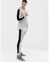 ASOS DESIGN Tracksuit Muscle Hoodie Super Skinny Joggers In Velour With S In Grey Marl Marl