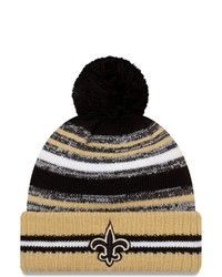 New Era Blackgold New Orleans Saints 2021 Nfl Sideline Sport Official Pom Cuffed Knit Hat At Nordstrom