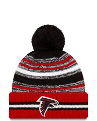 New Era Blackred Atlanta Falcons 2021 Nfl Sideline Sport Official Pom Cuffed Knit Hat At Nordstrom