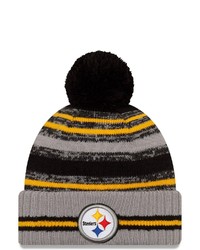 New Era Gray Pittsburgh Ers 2021 Nfl Sideline Sport Pom Cuffed Knit Hat At Nordstrom