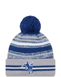 New Era Royalgray Indianapolis Colts 2021 Nfl Sideline Historic Pom Cuffed Knit Hat At Nordstrom