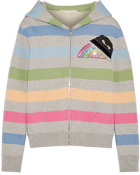 Marc Jacobs Appliqud Striped Jersey Hooded Top Gray