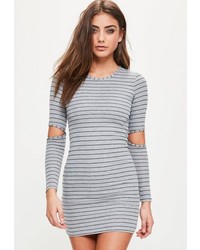 Missguided Grey Striped Cold Elbow Bodycon Dress