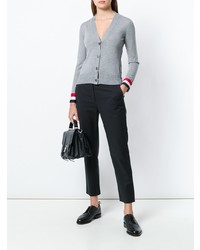 Thom Browne V Neck Cardigan With Red White And Blue Cuff In Fine Merino Wool