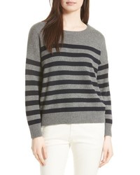 Vince Button Shoulder Stripe Cashmere Sweater