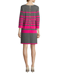 Joan Vass Striped Cotton Two Pocket Shift Dress Graypink