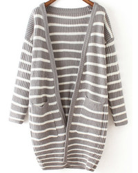 Striped Pockets Grey Coat