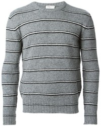 Grey Horizontal Striped Crew-neck Sweater