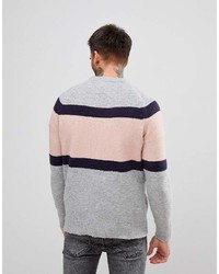 Pull&Bear Block Stripe Sweater In Gray And Pink