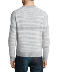 Neiman Marcus Cashmere By Billy Reid Striped Crewneck Sweater Gray
