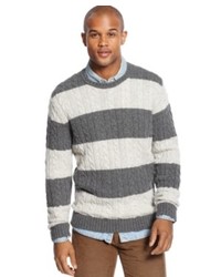 Club Room Sweater Crew Neck Cable Striped Lambswool Blend Sweater