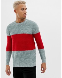 Pull&Bear Colour Block Jumper In Grey And Red