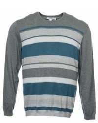 Calvin Klein Gray Wide Horizontal Striped Crew Neck Sweater