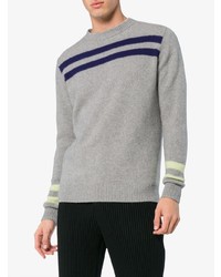 The Elder Statesman Grey Cashmere Heavy Space Stripe Sweater