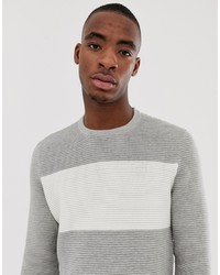 Bershka Knitted Jumper In Light Grey With White Colour Block