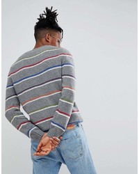 Asos Lambswool Sweater With Fine Stripes