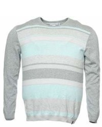 Calvin Klein Light Gray Wide Horizontal Striped Crew Neck Sweater