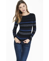 Mixed Stripe Fitted Crew Neck Sweater