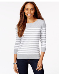 Karen Scott Striped Three Quarter Sleeve Sweater Only At Macys