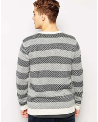 Solid Sweater With All Over Stripe Jacquard