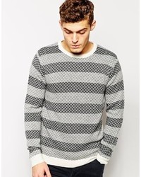 Solid Sweater With All Over Stripe Jacquard