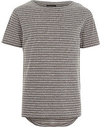 River Island Grey Fine Stripe Curved Hem T Shirt