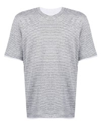 Brunello Cucinelli Horizontal Stripe Print Cotton T Shirt
